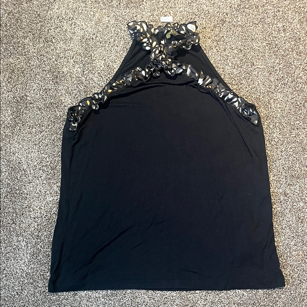 2/$20 Kische Black Tank Top with Patterned Trim